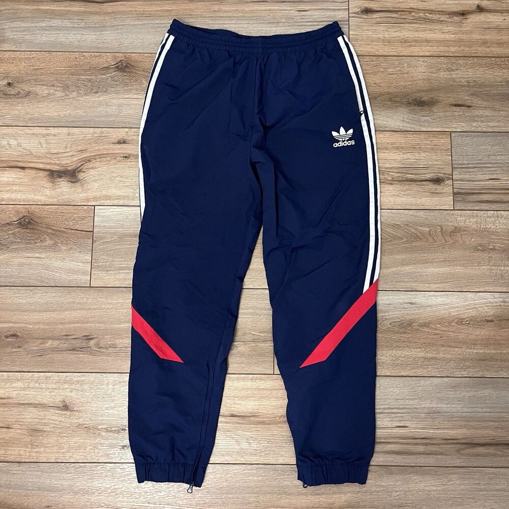 Adidas Originals Sportive Retro Navy Track Pants Red White Ankle Zip Men's L